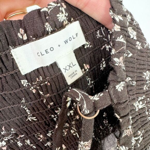 Cleo + Wolf Maxi Dress Womens 2XL XXL Tiered Brown Floral Smocked Cottagecore - Picture 9 of 13